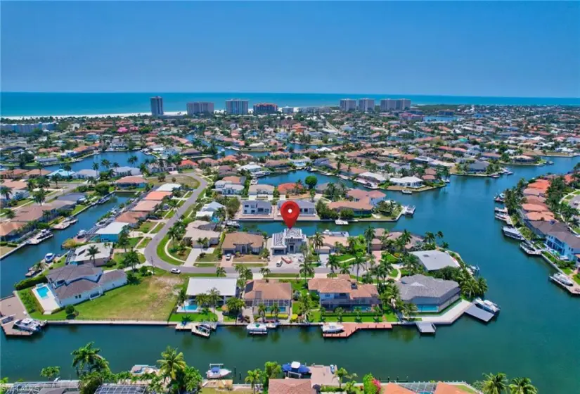 Aerial view featuring a water view